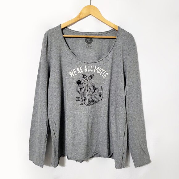 Life Is Good Womens We're All Mutts Smooth Tee Sz 2XL Gray Long Sleeve Dog Print - Picture 1 of 10